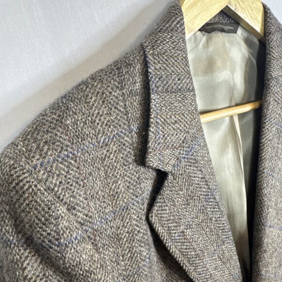 Samuelsohn Men 40 Herringbone Tweed Wool Blazer Brown Blue Windowpane Vintage - Picture 3 of 10